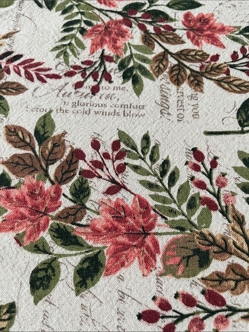 Tahari Floral Table Linen in Pink, Green, Brown on Cream